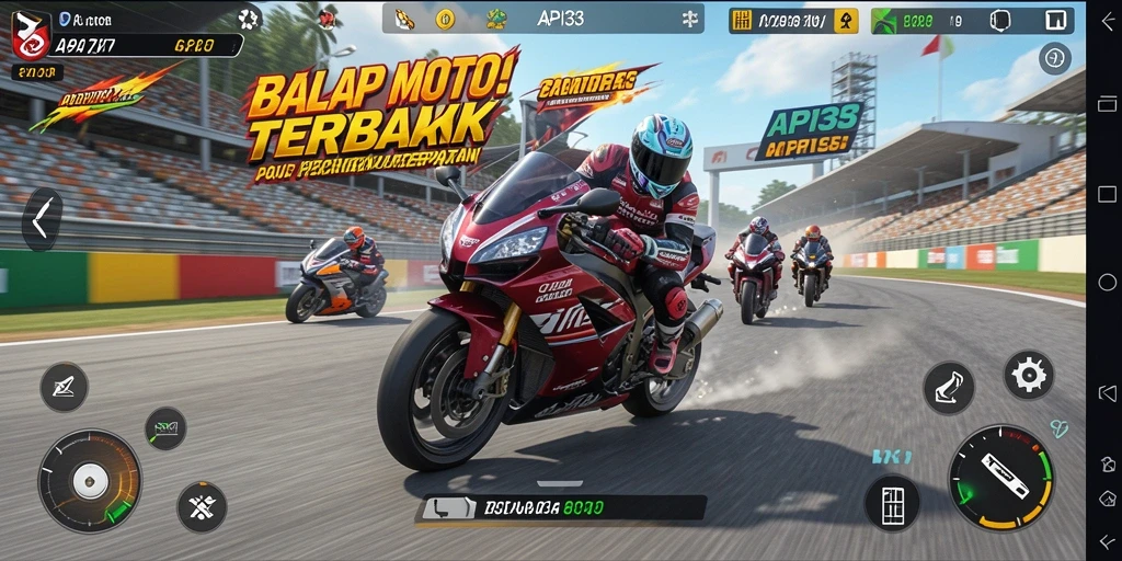 Tampilan gameplay API33 yang mendebarkan saat balapan motor.
