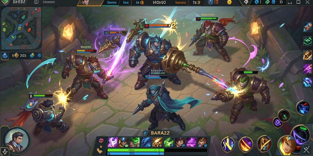 Tangkapan layar BARA22 yang menunjukkan pertempuran seru di arena MOBA.