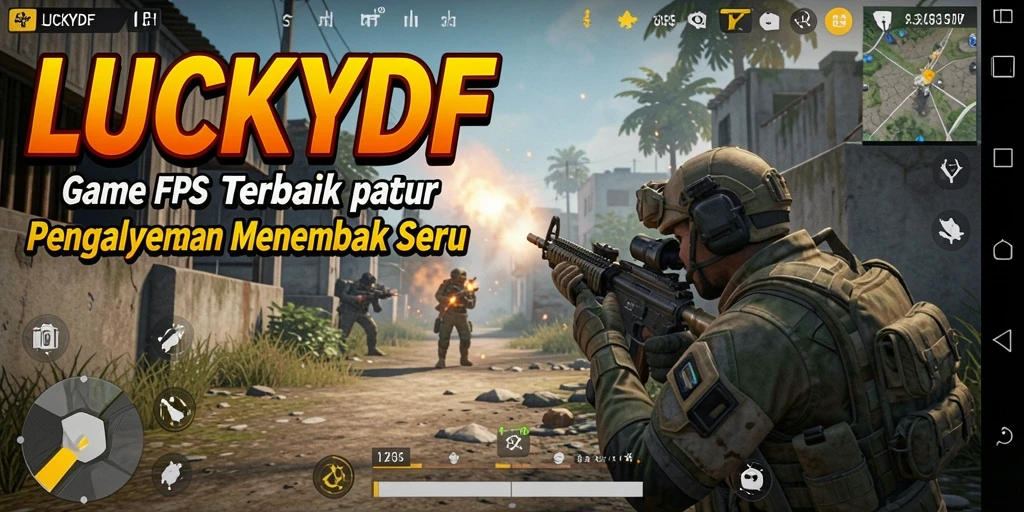 Gameplay seru LUCKYDF dengan aksi tembak-menembak intens.