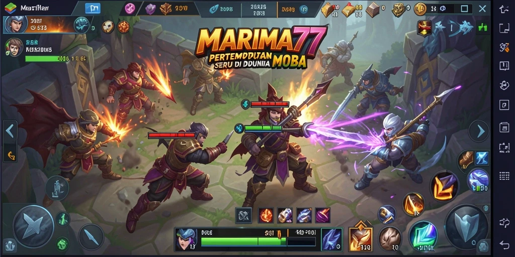 Gameplay seru MARIMA77 dengan aksi pertempuran MOBA.