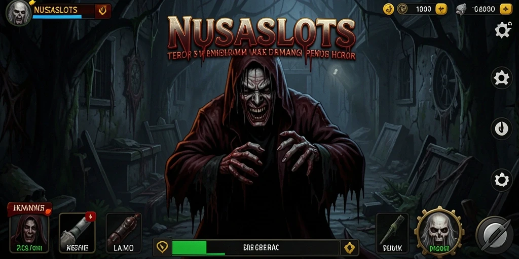 Screenshot menampilkan momen menegangkan dari gameplay horor NUSASLOTS.